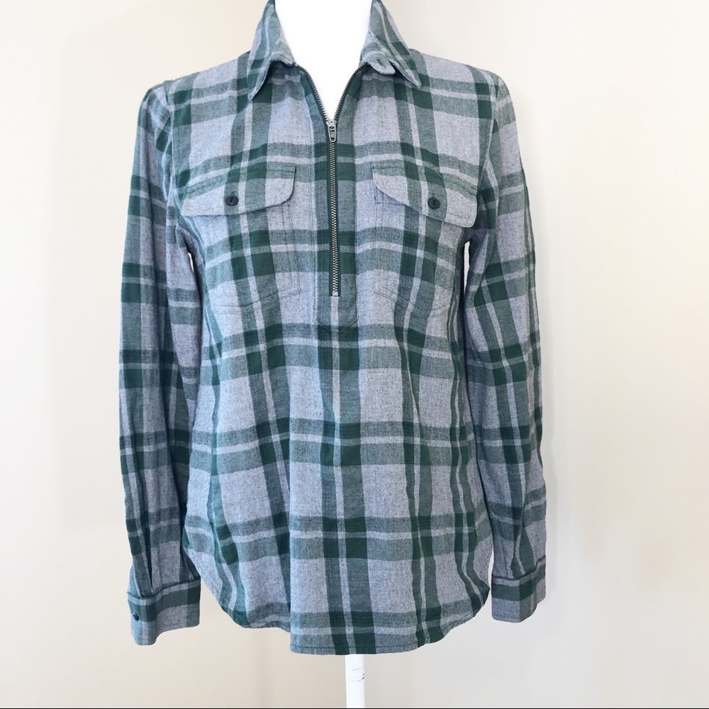 Madewell 1/4 Zip Plaid Flannel Popover Shirt - S